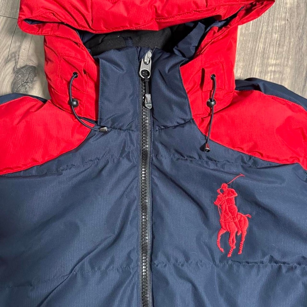 Polo Ralph Lauren red and navy blue puffer jacket with red horse logo, size XL - Picture 2 of 6